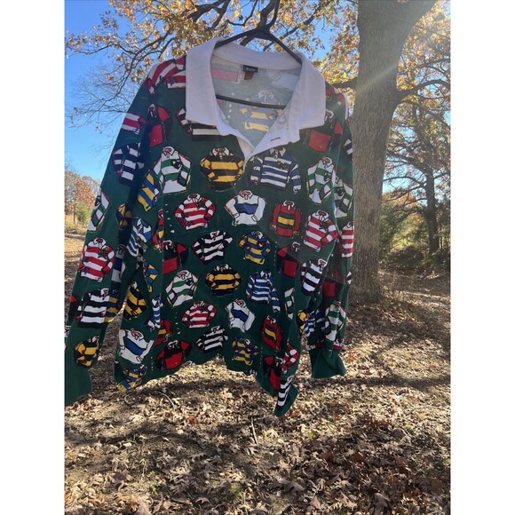 Rowing Blazers Target Shirt Mens XXL Blue Red Rugby All Over Long Sleeve - Picture 1 of 10